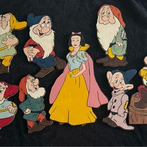 Disney vintage Snow White and the seven dwarfs. Hand painted on Wood